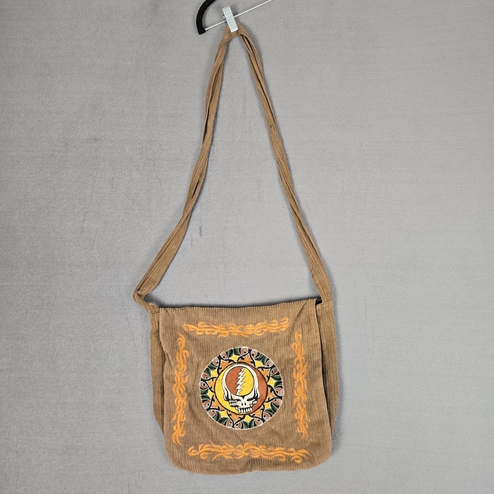Grateful Dead Gypsy Rose Vintage Hippie Shoulder Bag Brown Corduroy Embroidered